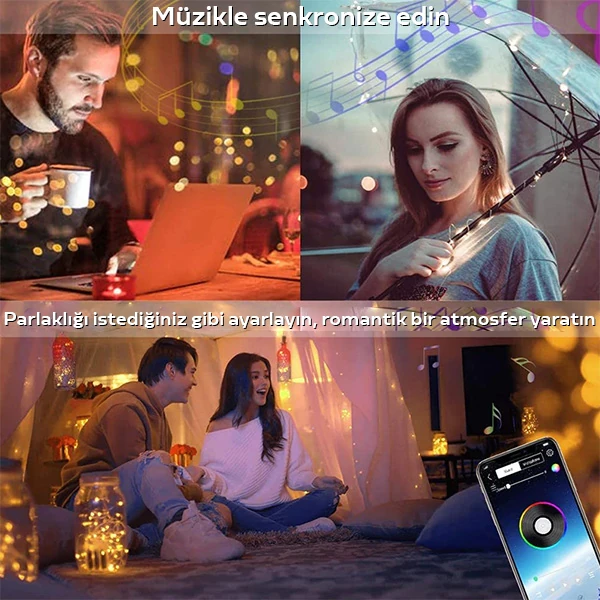 ALLY 5MT 50 LED RGB Bluetooth Telefonla Kontrol Edilen Usb Led Lamba İos-Android-(5775) - Çok Renkli