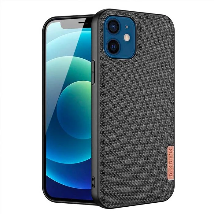 Dux Ducis Fino Serisi iPhone 12 -12 Pro 6.1inç Kılıf Premium Dokuma Silikon Kılıf-(5775) - Gri