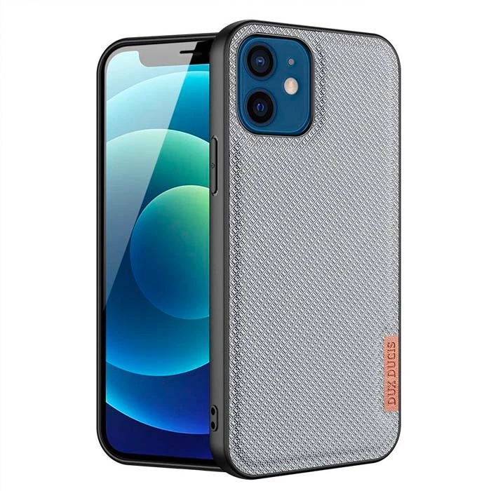 Dux Ducis Fino Serisi iPhone 12 -12 Pro 6.1inç Kılıf Premium Dokuma Silikon Kılıf-(5775) - Gri