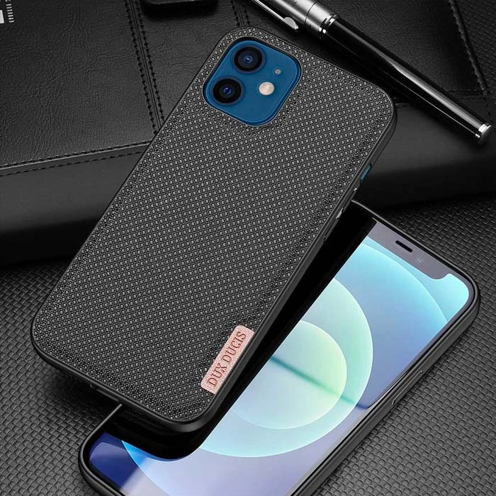 Dux Ducis Fino Serisi iPhone 12 -12 Pro 6.1inç Kılıf Premium Dokuma Silikon Kılıf-(5775) - Gri