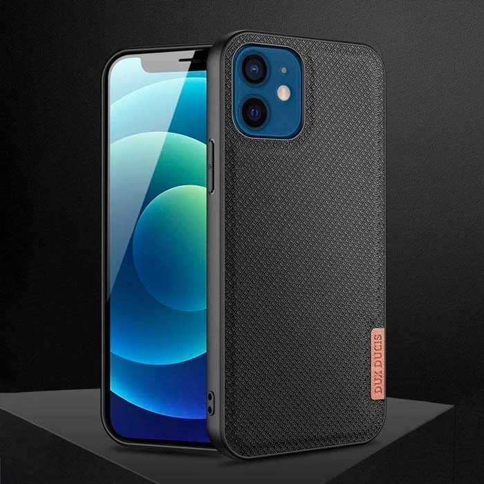 Dux Ducis Fino Serisi iPhone 12 -12 Pro 6.1inç Kılıf Premium Dokuma Silikon Kılıf-(5775) - Gri