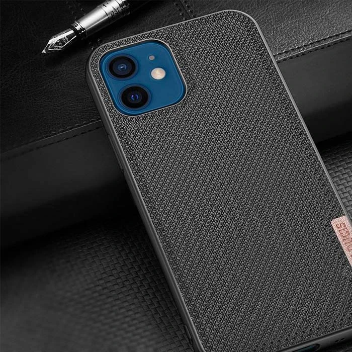 Dux Ducis Fino Serisi iPhone 12 -12 Pro 6.1inç Kılıf Premium Dokuma Silikon Kılıf-(5775) - Gri