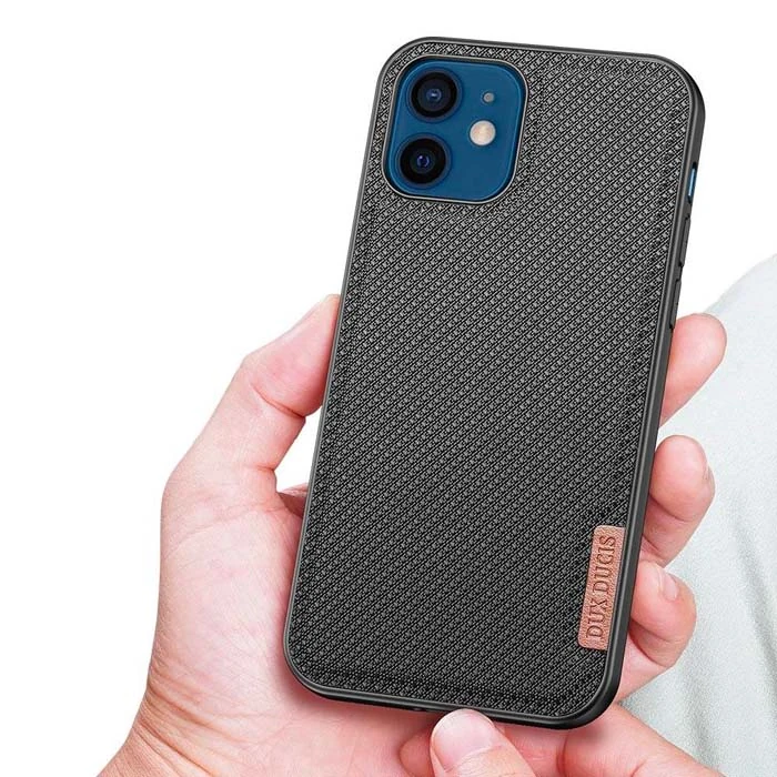Dux Ducis Fino Serisi iPhone 12 -12 Pro 6.1inç Kılıf Premium Dokuma Silikon Kılıf-(5775) - Gri