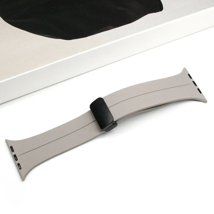 Ally Apple Watch 7-8 45mm 6-5-4 44mm Watch Ultra 49mm Manyetik Uçlu Silikon Kayış Kordon 3-2-1 42mm-(5775) - Beyaz