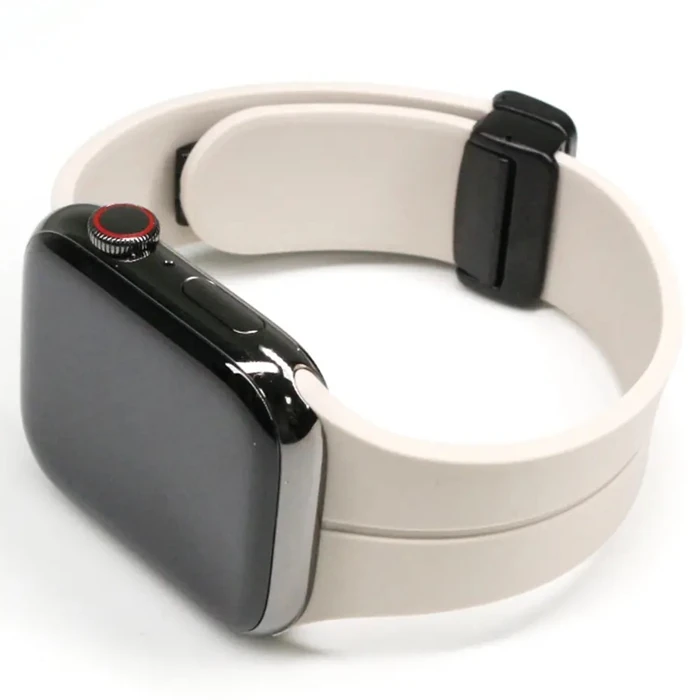 Ally Apple Watch 7-8 45mm 6-5-4 44mm Watch Ultra 49mm Manyetik Uçlu Silikon Kayış Kordon 3-2-1 42mm-(5775) - Beyaz