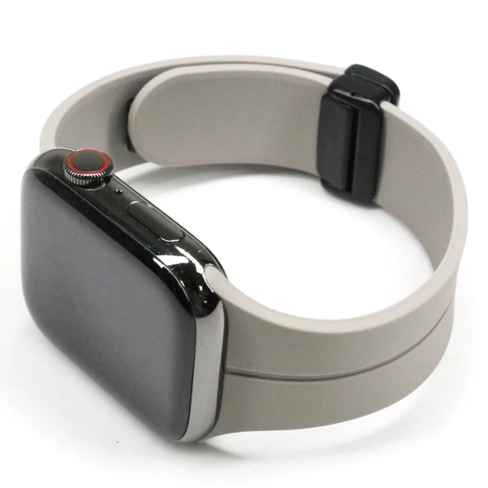 Ally Apple Watch 7-8 45mm 6-5-4 44mm Watch Ultra 49mm Manyetik Uçlu Silikon Kayış Kordon 3-2-1 42mm-(5775) - Beyaz
