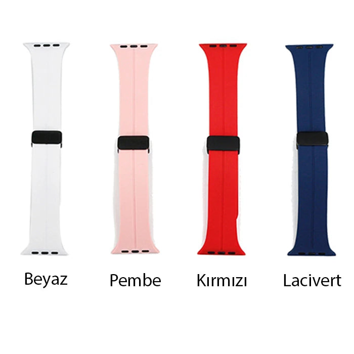 Ally Apple Watch 7-8 45mm 6-5-4 44mm Watch Ultra 49mm Manyetik Uçlu Silikon Kayış Kordon 3-2-1 42mm-(5775) - Turuncu