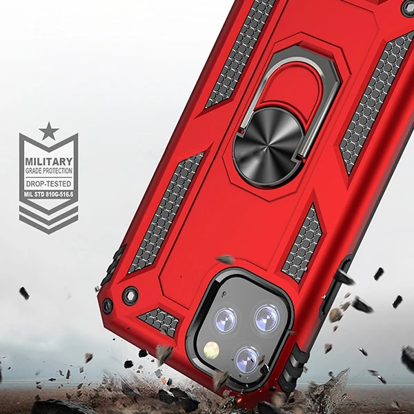 Ally iPhone 11 Pro Max 6.5inch  Yüzüklü Kılıf Armor Shockproof Ring kılıf-(5775) - Siyah