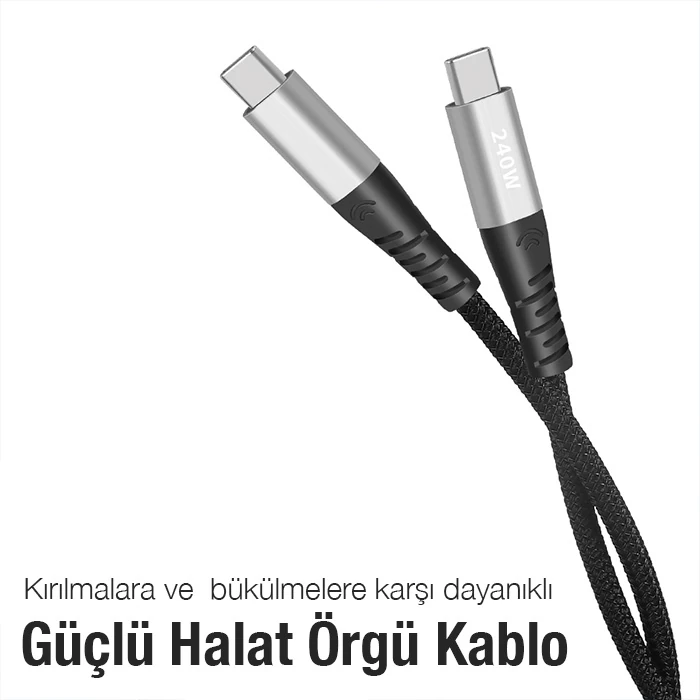 ALLY 240W Type-C To Type-C Laptop Telefon Hızlı Data ve Şarj Kablosu-(5775) - Siyah