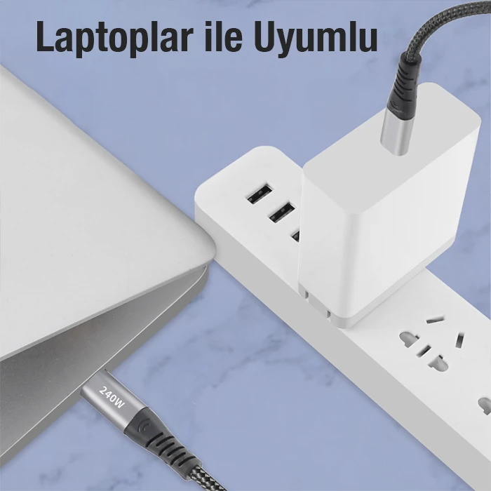 ALLY 240W Type-C To Type-C Laptop Telefon Hızlı Data ve Şarj Kablosu-(5775) - Siyah