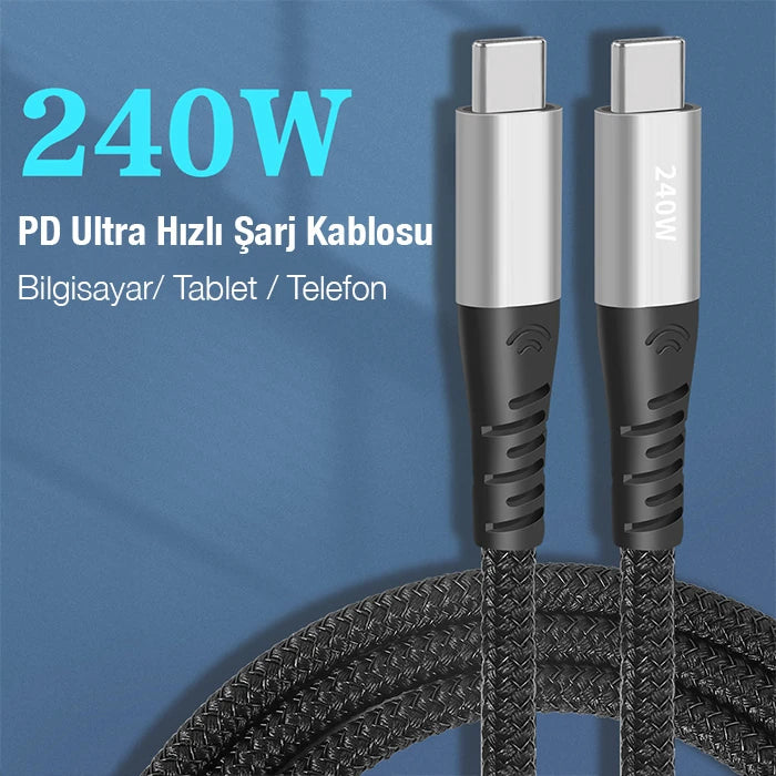 ALLY 240W Type-C To Type-C Laptop Telefon Hızlı Data ve Şarj Kablosu-(5775) - Siyah