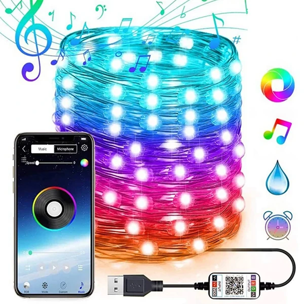 ALLY 10MT 100 LED RGB Bluetooth Telefonla Kontrol Edilen Usb Led Lamba İos-Android-(5775) - Çok Renkli