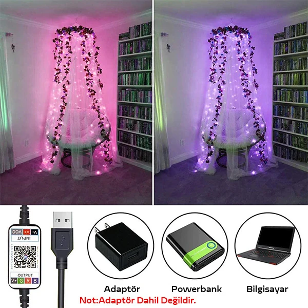 ALLY 10MT 100 LED RGB Bluetooth Telefonla Kontrol Edilen Usb Led Lamba İos-Android-(5775) - Çok Renkli