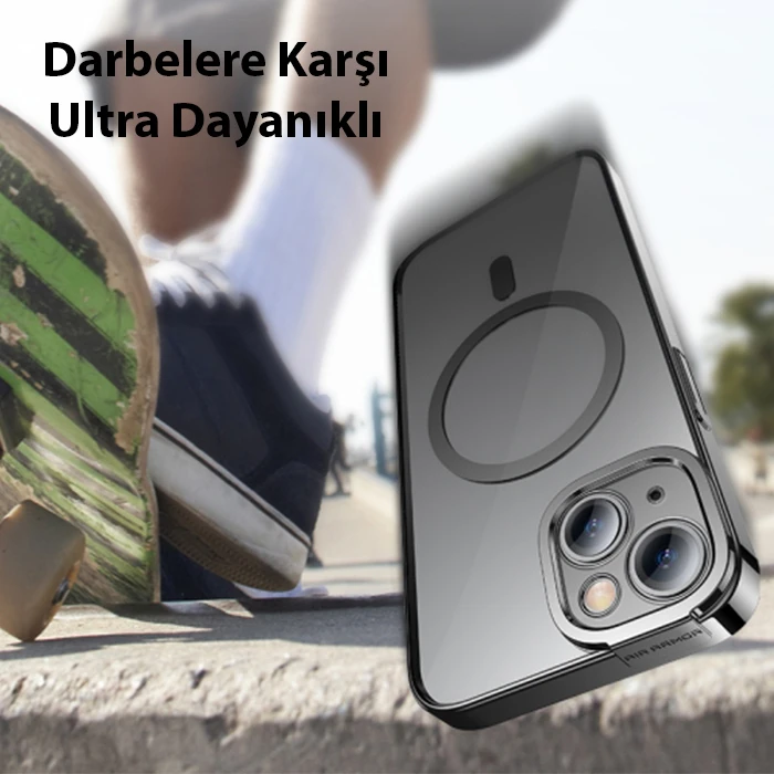 Baseus Glitter iPhone 14 6.1 Magsafe Silikon Kılıf + Tempered Ekran Koruyucu Set-(5775) - Mavi