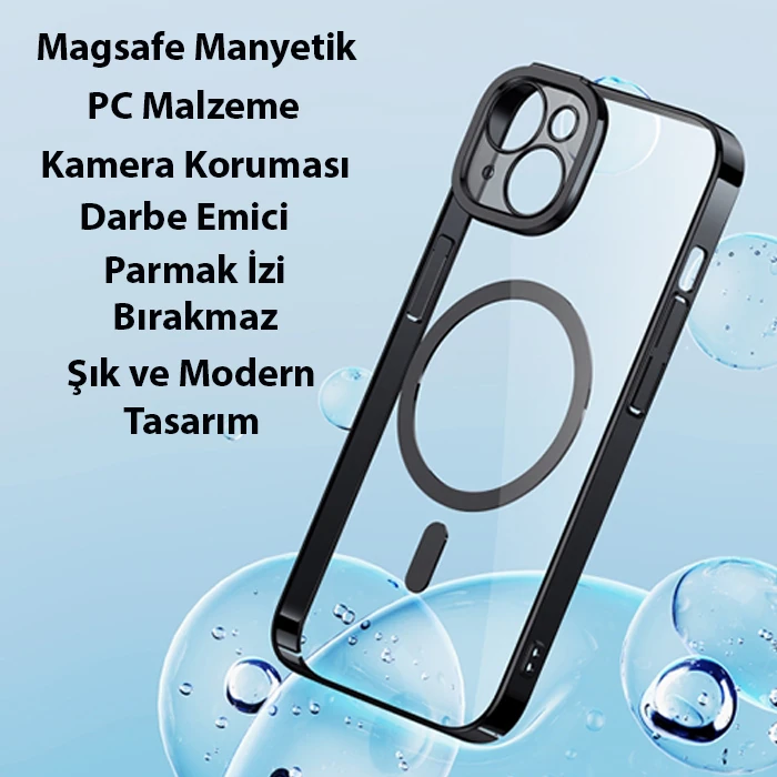 Baseus Glitter iPhone 14 6.1 Magsafe Silikon Kılıf + Tempered Ekran Koruyucu Set-(5775) - Mavi