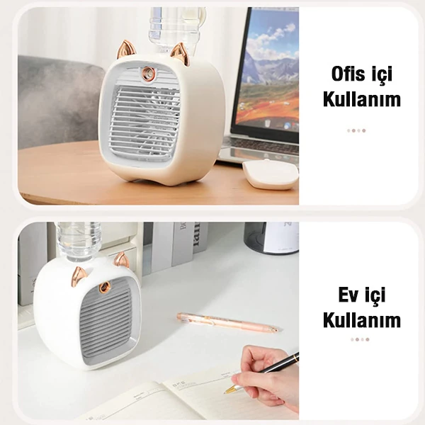 EZERE Hava Nemlendiricili Masaüstü Fan Taşınabilir Mini Klima Soğutucu-(5775) - Mavi