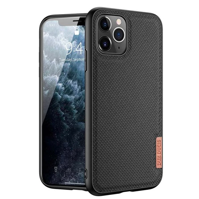 Dux Ducis Fino Serisi iPhone 11 Pro Max Kılıf Premium Dokuma Silikon Kılıf-(5775) - Siyah