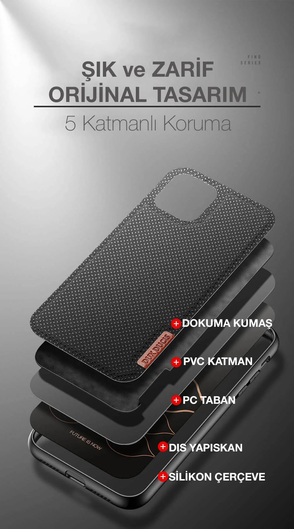 Dux Ducis Fino Serisi iPhone 11 Pro Max Kılıf Premium Dokuma Silikon Kılıf-(5775) - Siyah