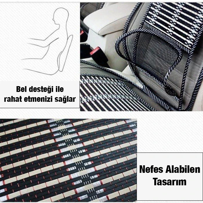 Ally Universal Bambu Araba Nefes Alabilen Koltuk Bel Minderi-(5775) - Siyah