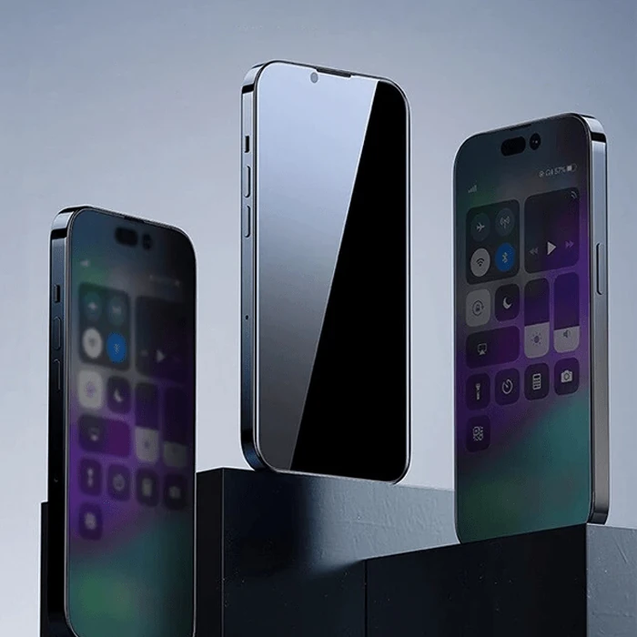 Baseus Crystal iPhone 15 Pro Max Privacy Full Koruma Tempered Cam Ekran Koruyucu-(5775) - Şeffaf 2