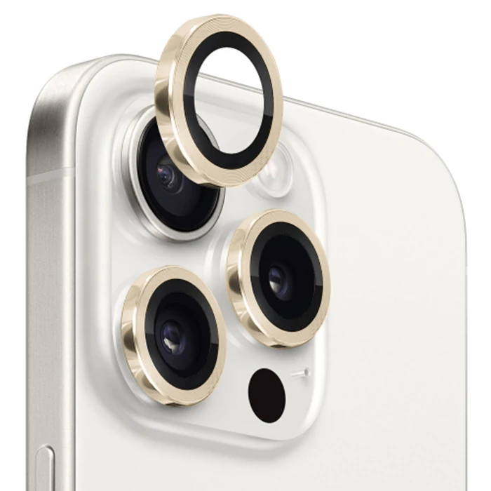 ALLY iPhone 15 Pro/15 Pro Max Kamera Lens Koruma Camı-(5775) - Gold