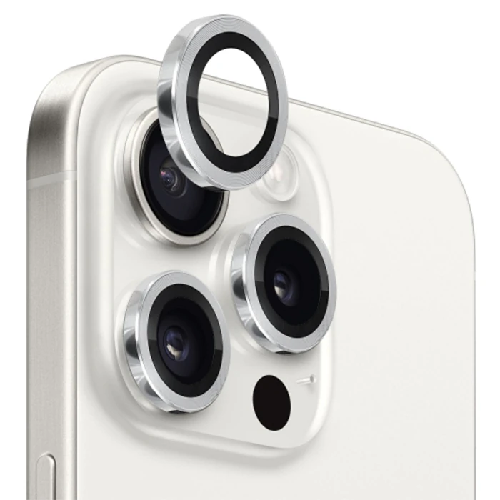 ALLY iPhone 15 Pro/15 Pro Max Kamera Lens Koruma Camı-(5775) - Gri