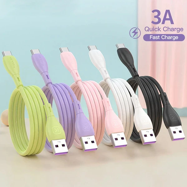KUULAA Liquid Silicone USB Type C QC3.0 Hızlı Şarj Kablosu 1metre-(5775) - Siyah