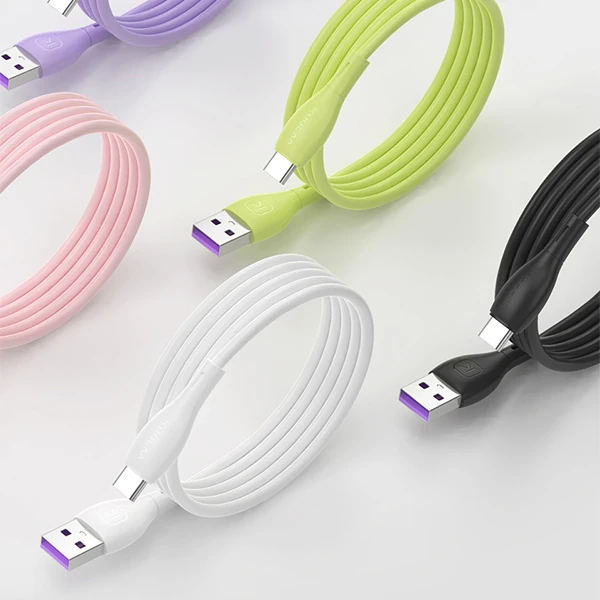KUULAA Liquid Silicone USB Type C QC3.0 Hızlı Şarj Kablosu 1metre-(5775) - Siyah