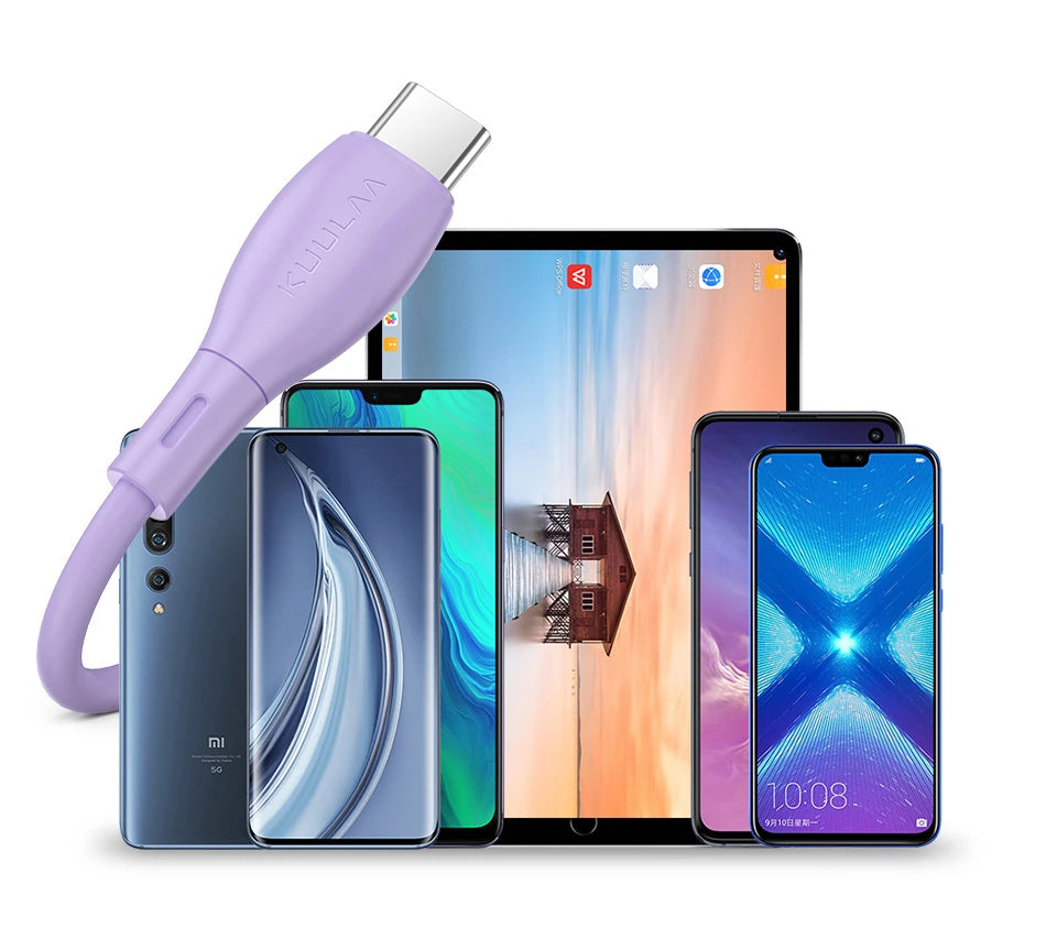 KUULAA Liquid Silicone USB Type C QC3.0 Hızlı Şarj Kablosu 1metre-(5775) - Beyaz