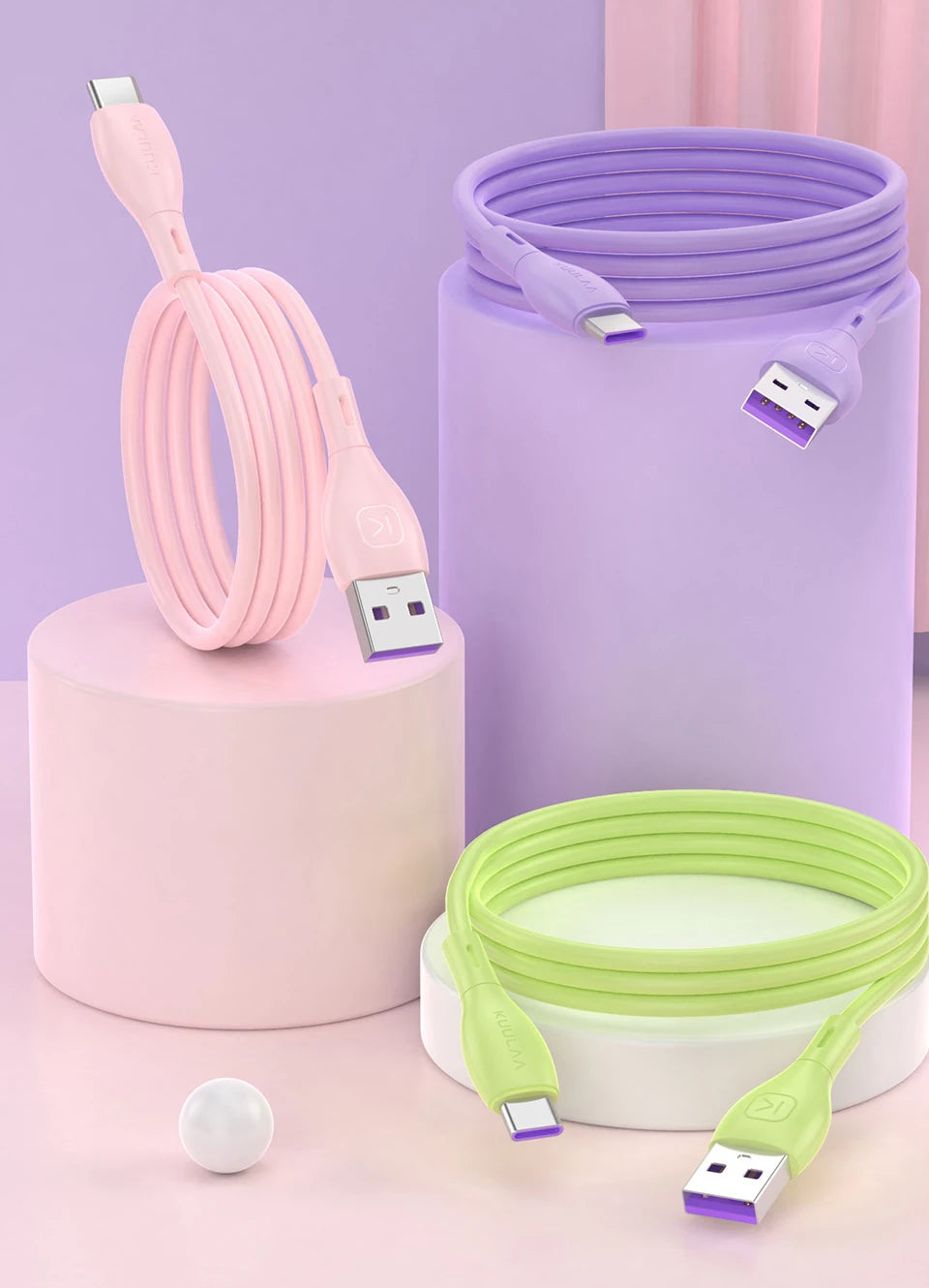 KUULAA Liquid Silicone USB Type C QC3.0 Hızlı Şarj Kablosu 1metre-(5775) - Beyaz