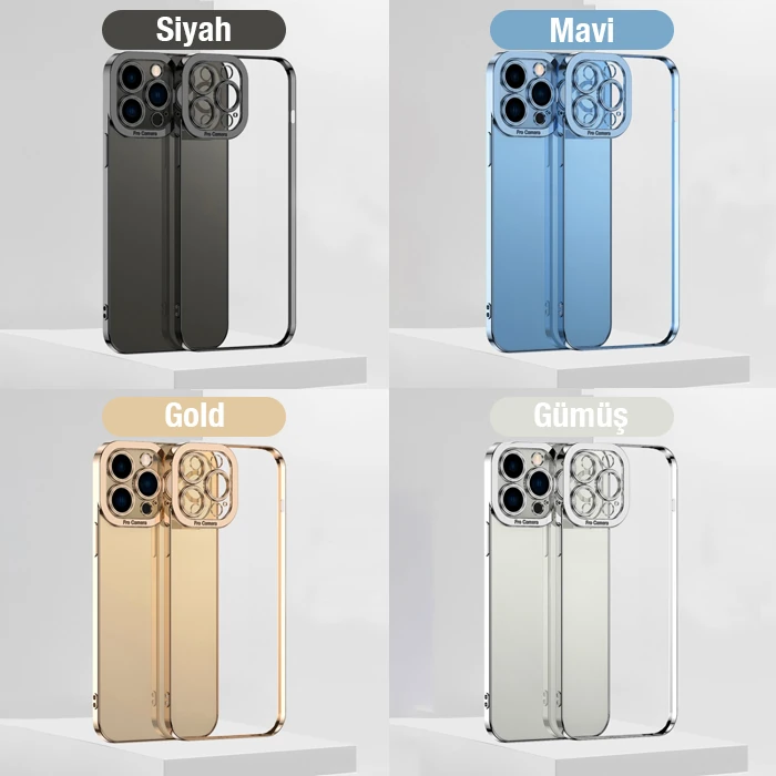 ALLY Fashion Series iPhone 12 Pro Kılıf Renkli Kenar Lazer Çerçeveli Silikon Kılıf-(5775) - Siyah