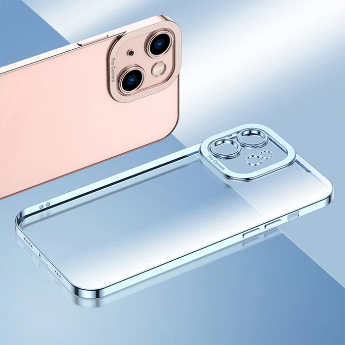 ALLY Fashion Series iPhone 12 Pro Kılıf Renkli Kenar Lazer Çerçeveli Silikon Kılıf-(5775) - Mavi