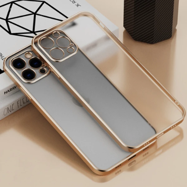 iPhone 12 Pro 6.1inç Renkli Kenar Şeffaf Kılıf Kamera Korumalı Kılıf-(5775) - Kırmızı