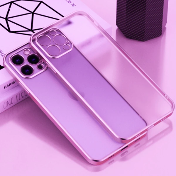 iPhone 12 Pro 6.1inç Renkli Kenar Şeffaf Kılıf Kamera Korumalı Kılıf-(5775) - Kırmızı