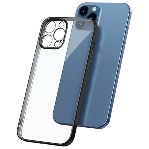 iPhone 12 Pro 6.1inç Renkli Kenar Şeffaf Kılıf Kamera Korumalı Kılıf-(5775) - Kırmızı