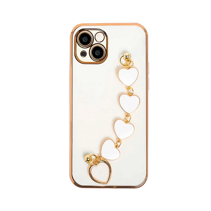 Ally iPhone 13 Mini 5.4inç Kılıf Kalp Bileklik Tutuculu Lüx Silikon Askılı Kılıf-(5775) - Beyaz