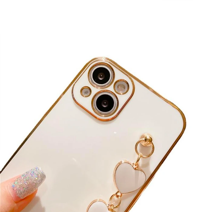 Ally iPhone 13 Mini 5.4inç Kılıf Kalp Bileklik Tutuculu Lüx Silikon Askılı Kılıf-(5775) - Beyaz
