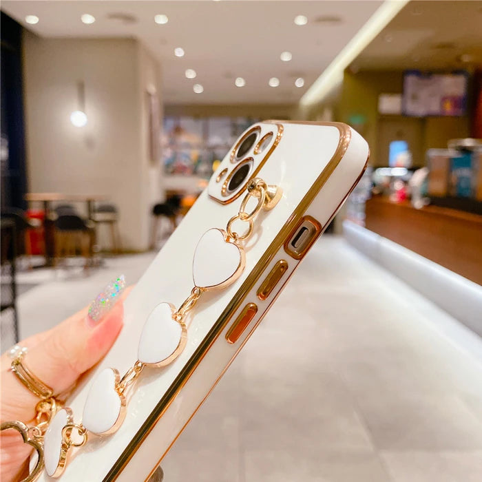 Ally iPhone 13 Mini 5.4inç Kılıf Kalp Bileklik Tutuculu Lüx Silikon Askılı Kılıf-(5775) - Beyaz