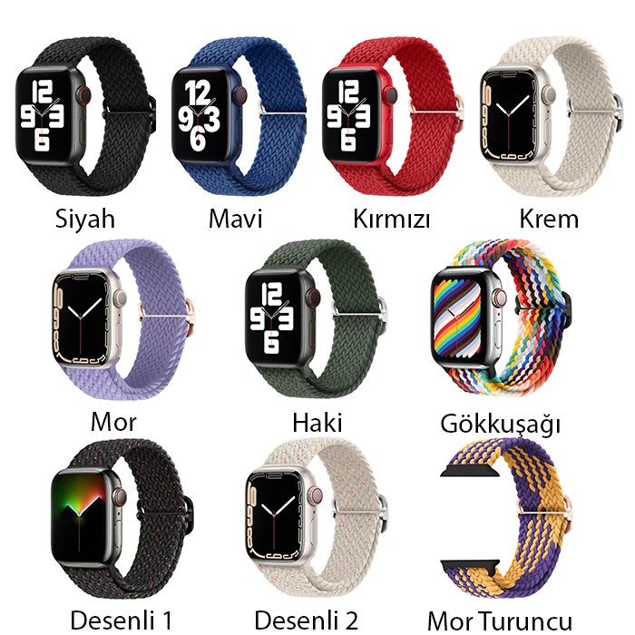 Ally Apple Watch 7-8 41mm 6-5-4 40mm Japon Tokalı Elastik Kayış Kordon 3-2-1 38mm-(5775) - Mavi