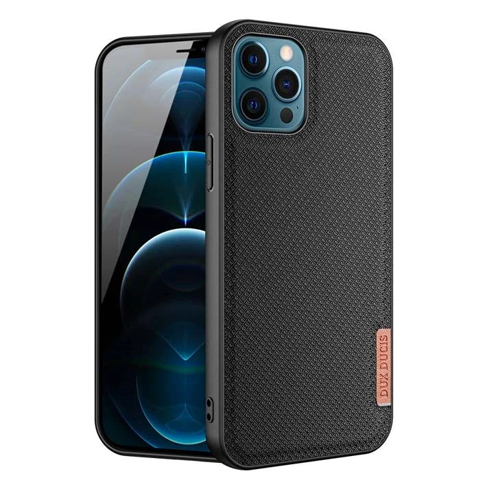 Dux Ducis Fino Serisi iPhone 12 Pro Max Kılıf Premium Dokuma Silikon Kılıf-(5775) - Siyah