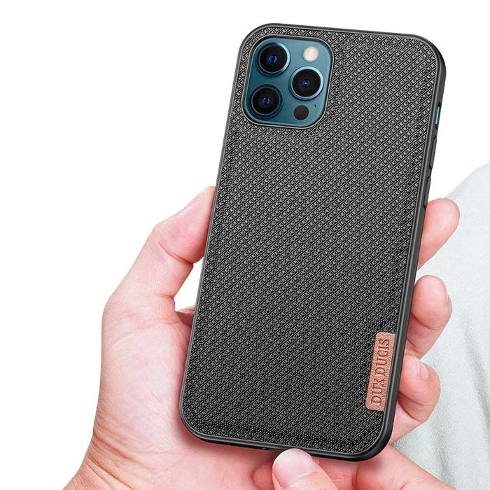 Dux Ducis Fino Serisi iPhone 12 Pro Max Kılıf Premium Dokuma Silikon Kılıf-(5775) - Siyah