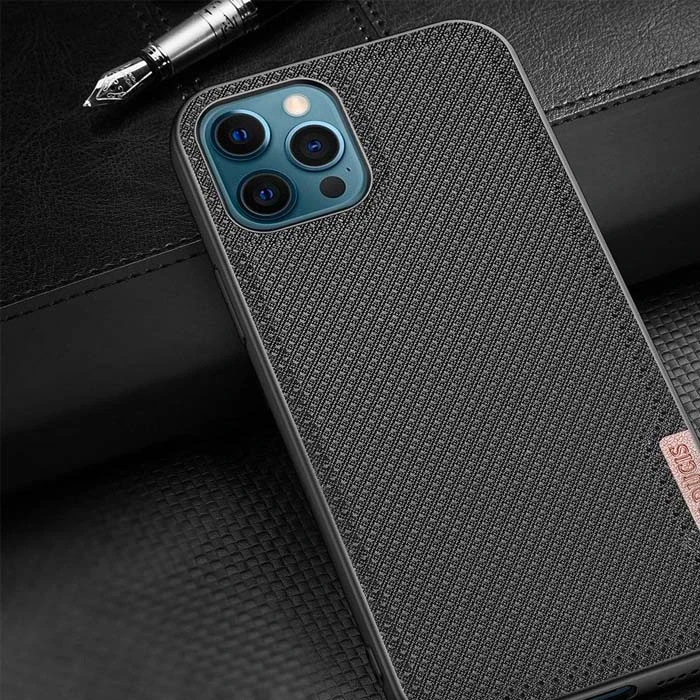 Dux Ducis Fino Serisi iPhone 12 Pro Max Kılıf Premium Dokuma Silikon Kılıf-(5775) - Siyah