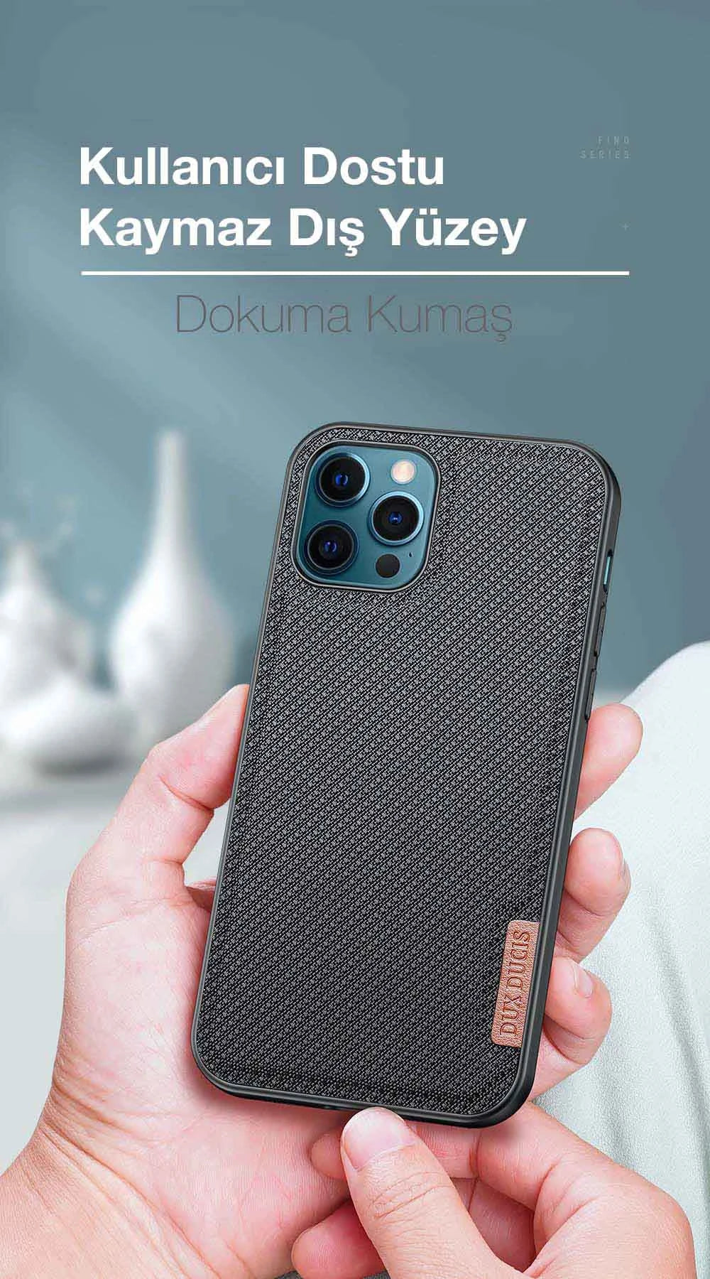 Dux Ducis Fino Serisi iPhone 12 Pro Max Kılıf Premium Dokuma Silikon Kılıf-(5775) - Siyah
