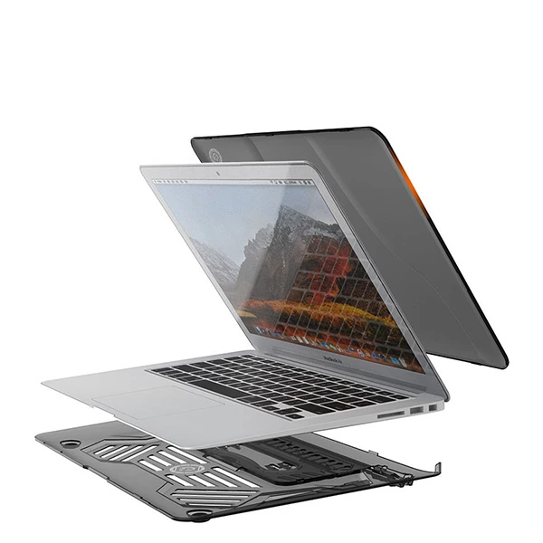Ally Macbook Air 13 2018 A1932 Portatif Alt Üst Kılıf+çanta-(5775) - Gri