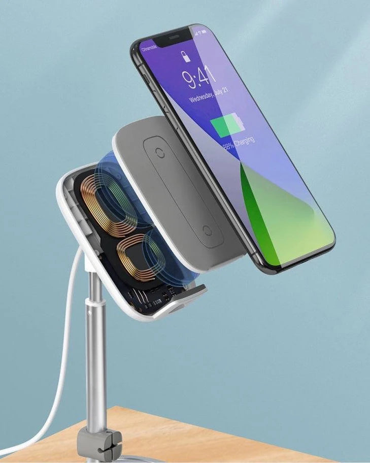 Baseus Literary 15W Kablosuz Şarj Masaüstü Telefon Tutucu Stand Wireless Şarj-(5775) - Gümüş