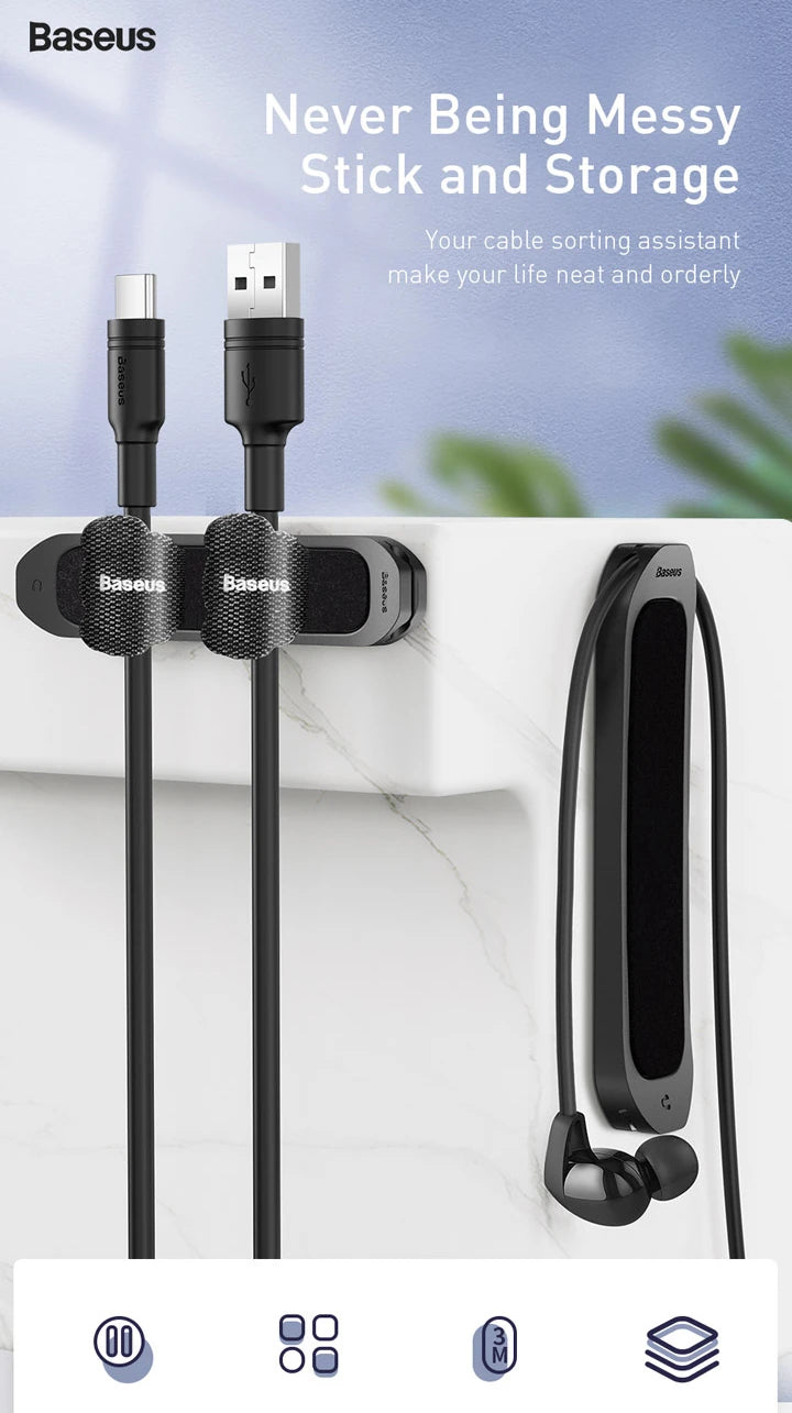 Baseus Cable Fixer Kit Kablo Organizatör Tutucu Ve Ayrıştıcı-(5775) - Siyah