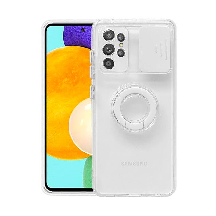 Ally SM Galaxy S21 Ultra S30 Ultra Kılıf Sürgülü Kamera Lens Korumalı Yüzük Standlı Silikon Kılıf-(5775) - Kırmızı
