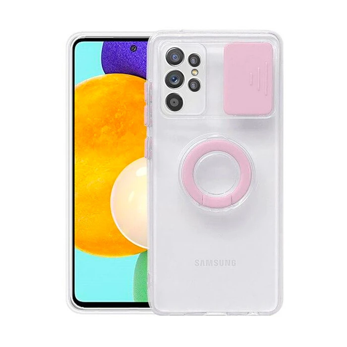 Ally SM Galaxy S21 Ultra S30 Ultra Kılıf Sürgülü Kamera Lens Korumalı Yüzük Standlı Silikon Kılıf-(5775) - Kırmızı