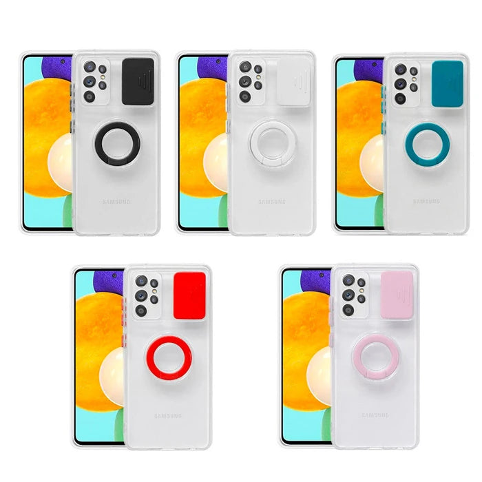 Ally SM Galaxy S21 Ultra S30 Ultra Kılıf Sürgülü Kamera Lens Korumalı Yüzük Standlı Silikon Kılıf-(5775) - Kırmızı