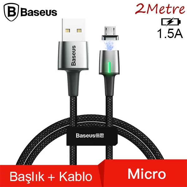 Baseus Zinc Magnetic Usb Kablo Şarj Android Mikro Başlık 2Metre 1.5A-(5775) - Siyah